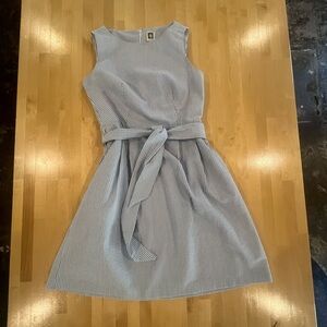 Anne Klein Blue & White Striped Sleeveless Dress with Tie Waist